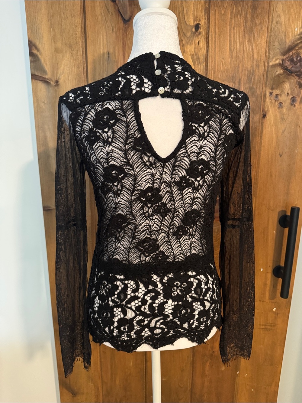 Lucky Brand Black Floral Lace Long-Sleeve Top - Picture 4 of 6